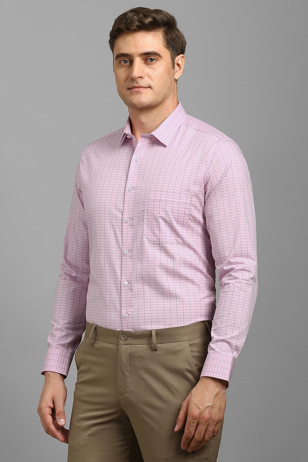 Louis Philippe Men Pink Check Full Sleeves Formal Shirt - Image 5