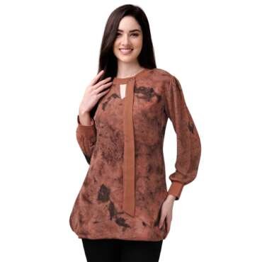 Gufrina Elegant Women's Full Sleeve Tunic Top with Unique Print – Versatile and Stylish top/Blouse (Brown XXL)