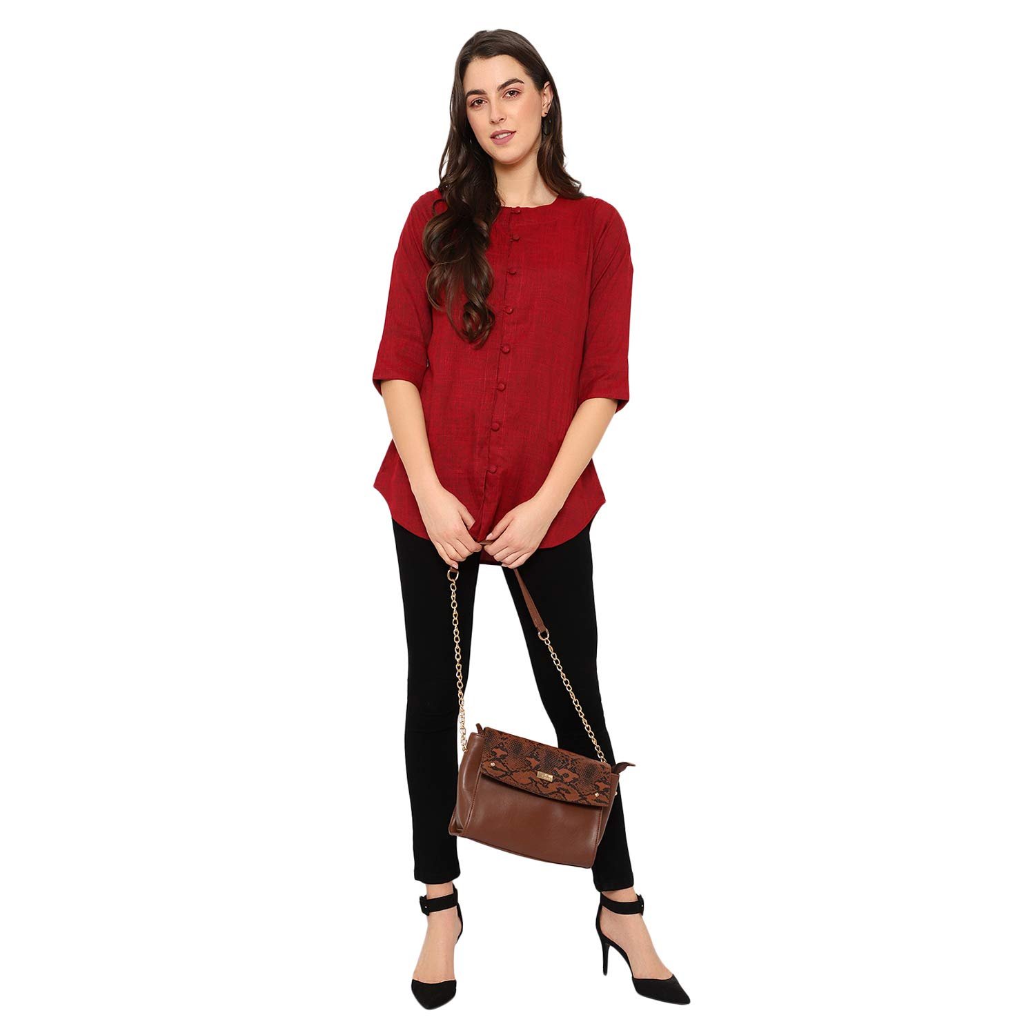 Indietoga Women's Plus Size Maroon Solid Cotton Tunic Tops (4XL) - Image 2