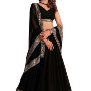 KEDARFAB Women's Georgette Sequence Embroidered Lehenga Choli Set | Stylish | Party| Lehenga For Women (Black Eid)