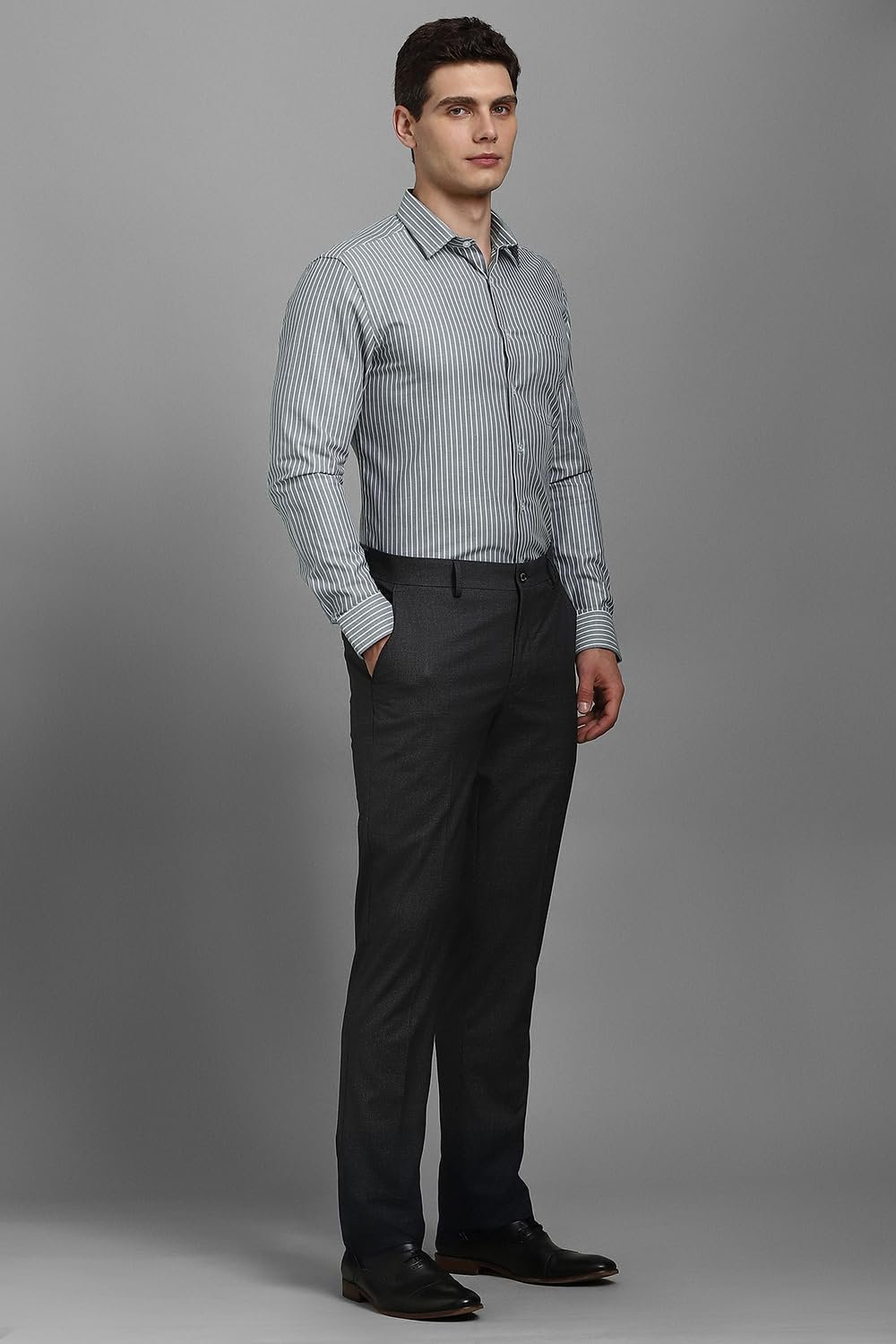Louis Philippe Men Cotton Striped Slim Fit Shirt (LPSFMSLPR30093_Grey, 39 - Image 2