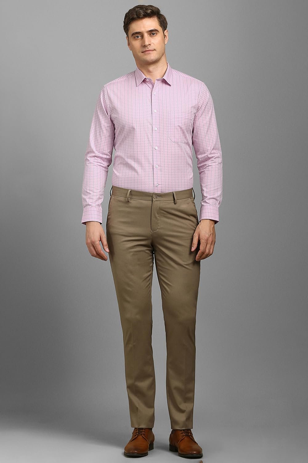 Louis Philippe Men Pink Check Full Sleeves Formal Shirt - Image 2