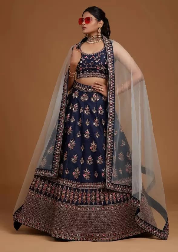 Aika Creation Women's Velvet Embroidered Semi-Stitched Lehenga Choli DELI LH NAVY - Image 6