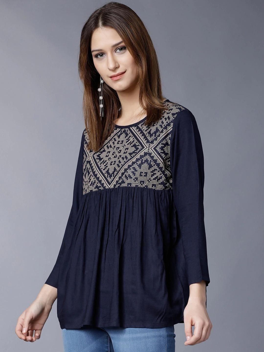 rytras Women's Printed Regular Fit top(Blue,L) - Image 4