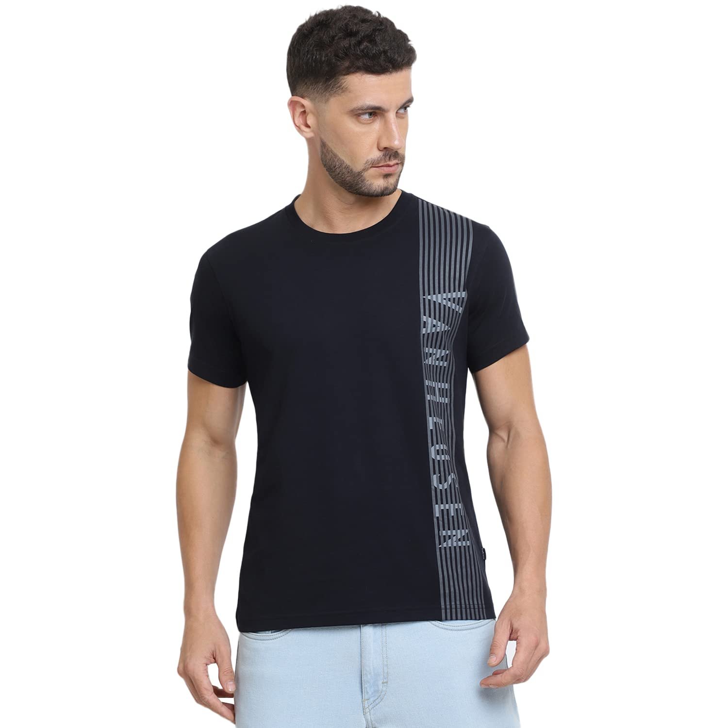 Van Heusen Cotton Men Athleisure Ultra Soft Regular Fit T-Shirt-Crew Neck, Short Sleeve_60044_Black_Large