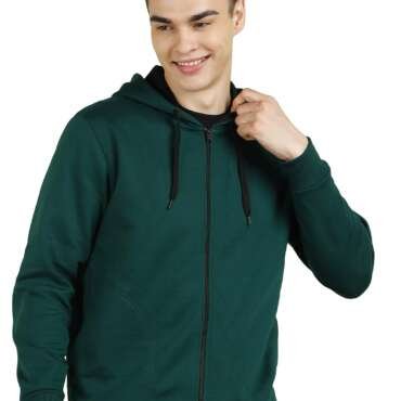Alan Jones Clothing Men’s Solid Zipper Hooded Sweatshirt | Ribbed Hem, Lined Hood, Side Pockets, Durable Zip | Multiple Colors (Green_L)