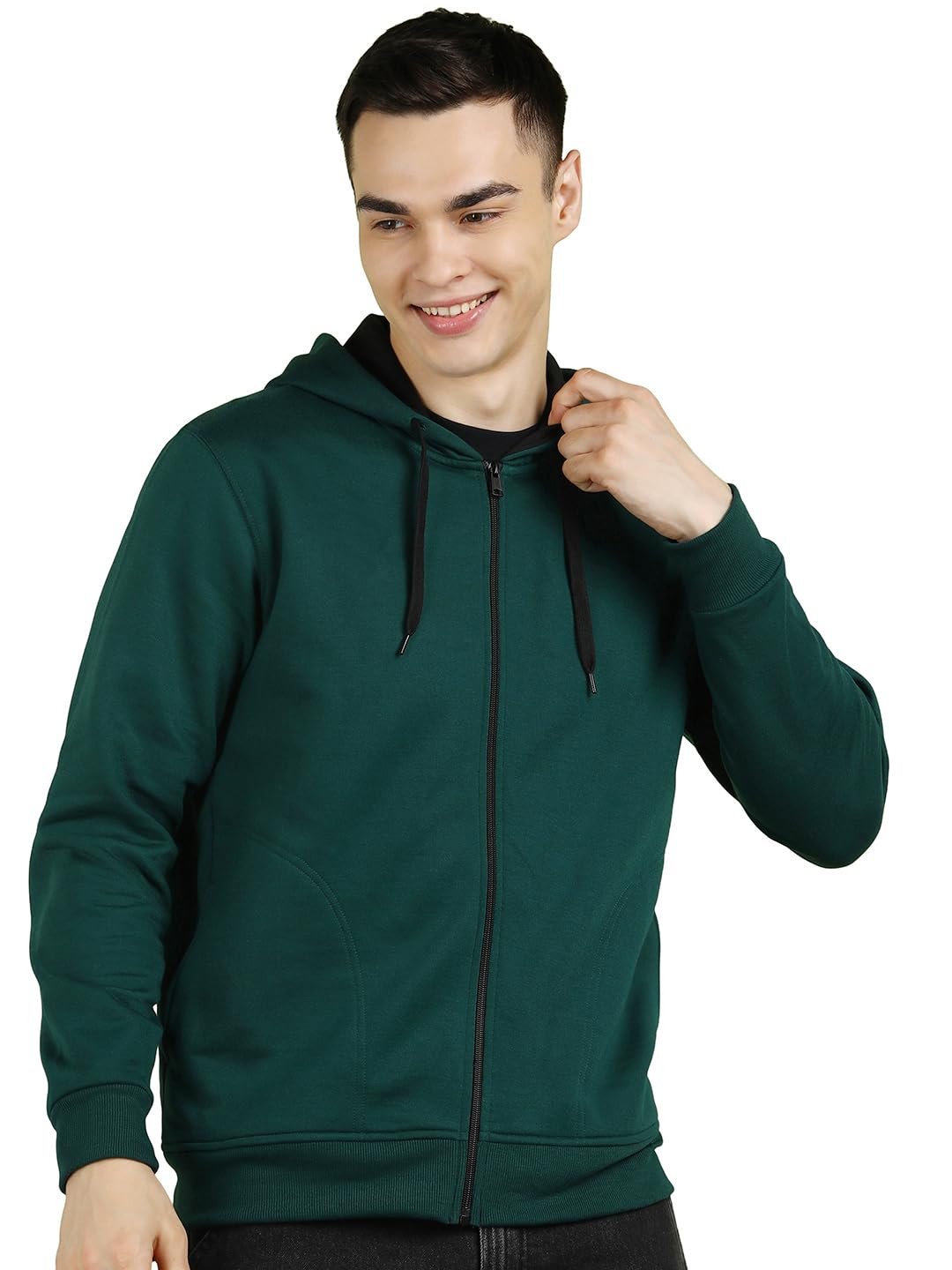 Alan Jones Clothing Men’s Solid Zipper Hooded Sweatshirt | Ribbed Hem, Lined Hood, Side Pockets, Durable Zip | Multiple Colors (Green_L)