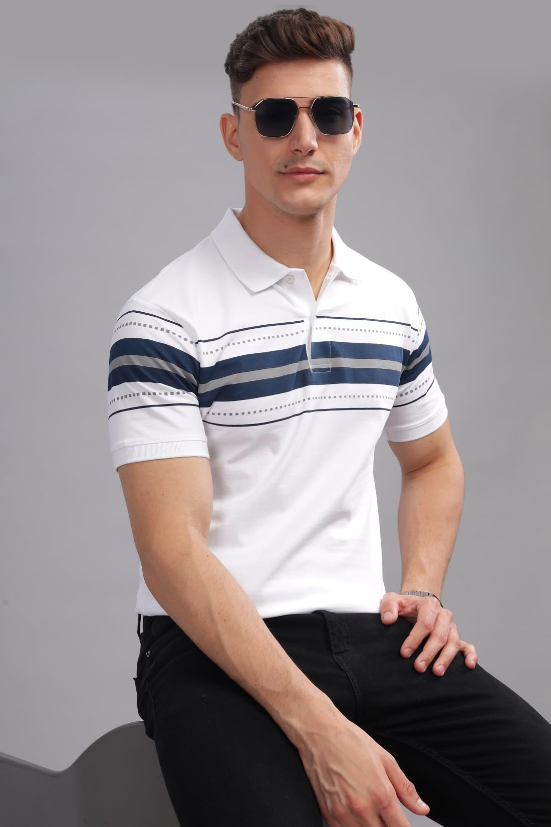 ADRO Regular Fit Polo T-Shirt for Men| Printed Polo T-Shirt | Cotton Polo T Shirt Also in Plus Size|PNOP24-L1-WHNBGR-XL White - Image 4