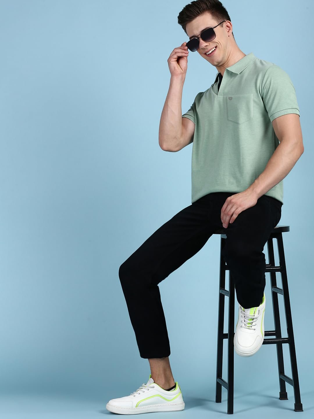 Lux Cozi Men's Half Sleeve Soild Casual T-Shirt with Chest Pocket_COZI_2122_MTGRN_2XL_1PC Mint Green - Image 3
