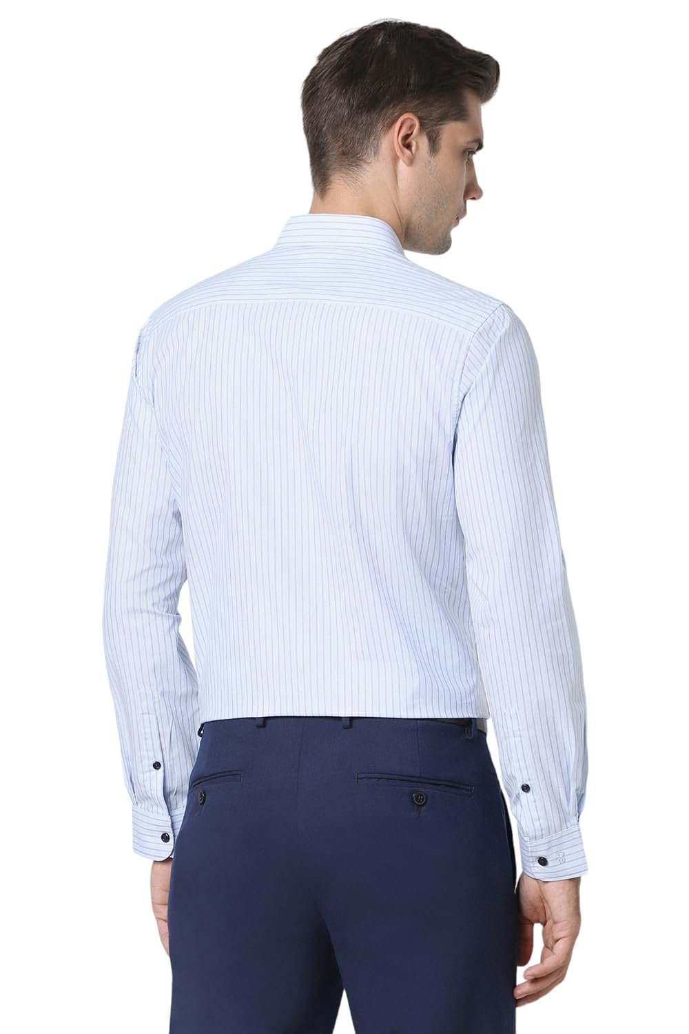 Peter England Men's Striped Slim Fit Full Sleeve Formal Shirt | Cotton-Rich | Wonder Fabric | Pin-Point Oxford Weave Blue, 42 - Image 4