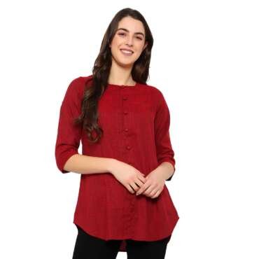 Indietoga Women's Plus Size Maroon Solid Cotton Tunic Tops (4XL)