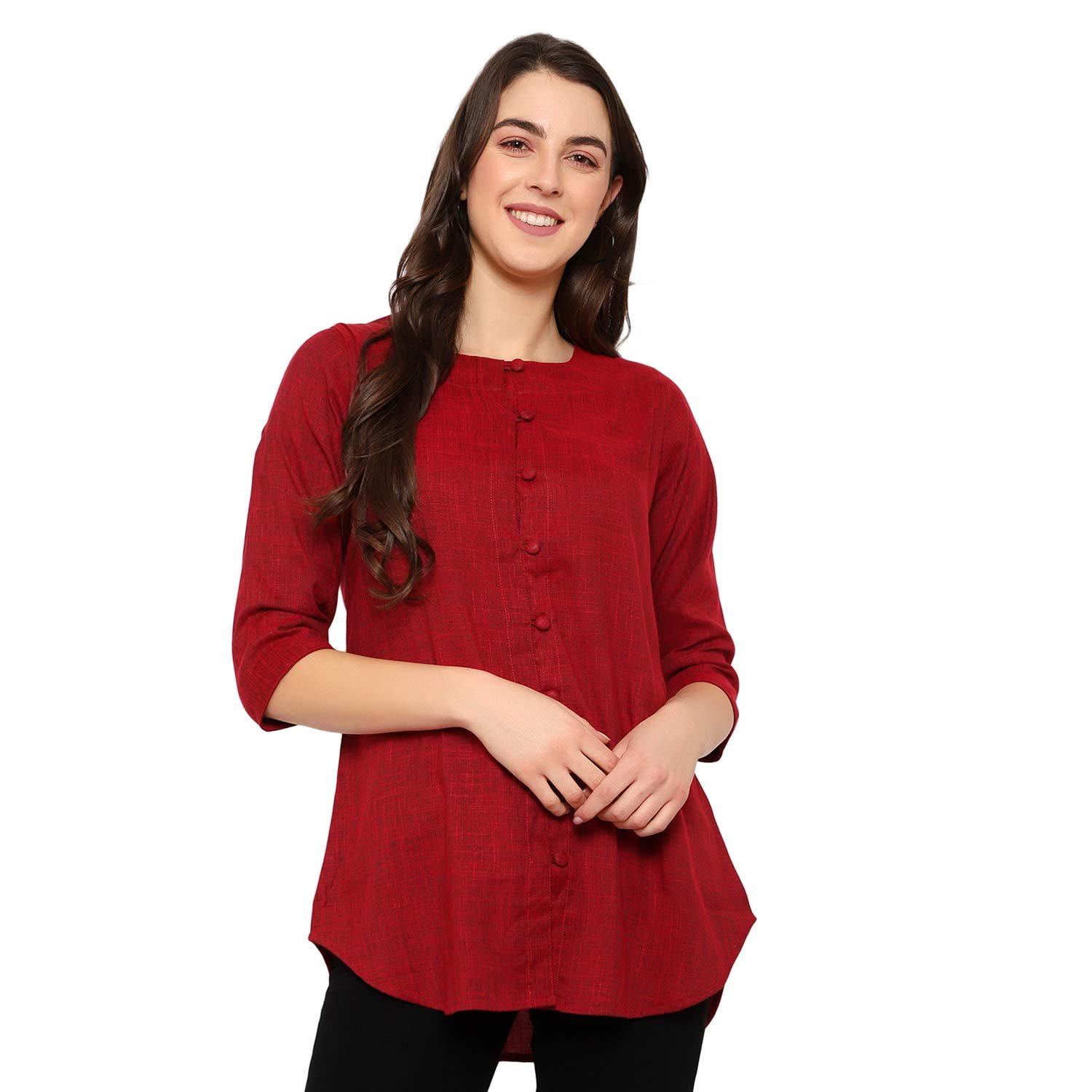Indietoga Women's Plus Size Maroon Solid Cotton Tunic Tops (4XL)