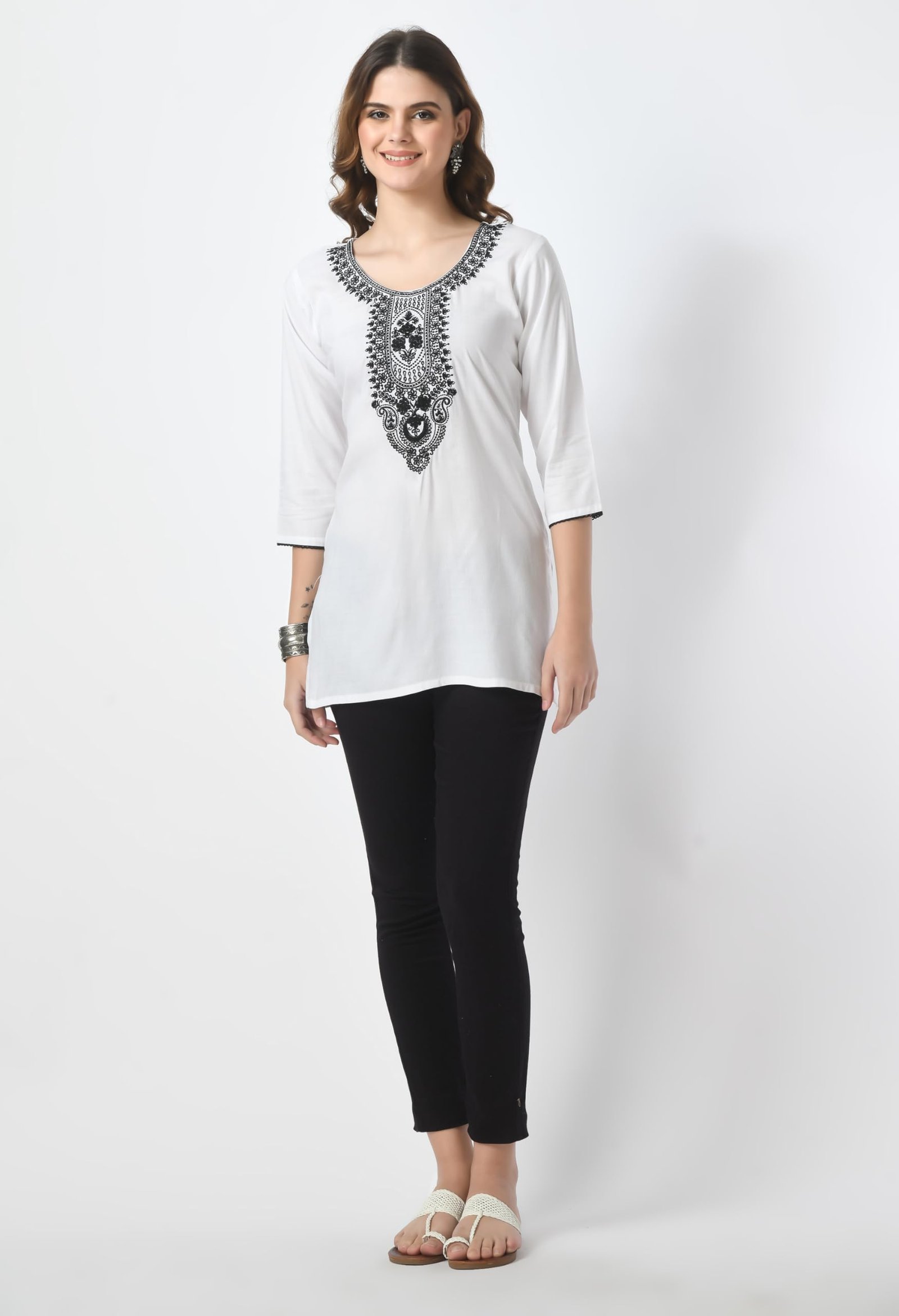 LIBOZA Short Kurti for Women – Lakhnowi Chikankari Embroidered Ladies Kurta, Stylish Girls Top, Ethnic Half Kurtas, Tunic Design Woman Kurtis White - Image 5