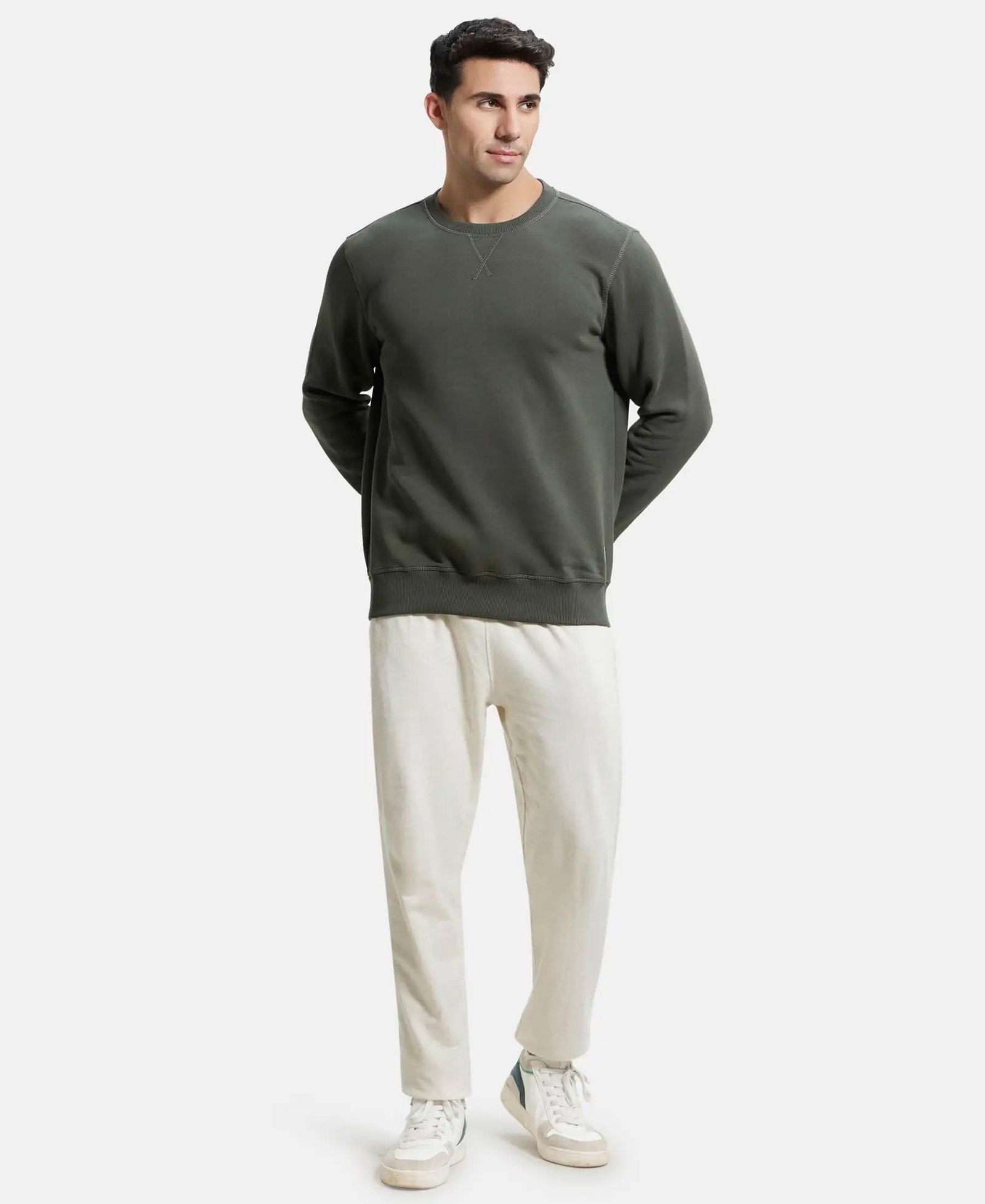 Jockey US92 Men's Super Combed Cotton Rich Fleece Fabric Sweatshirt with Stay Warm Treatment_Deep Olive_L - Image 4