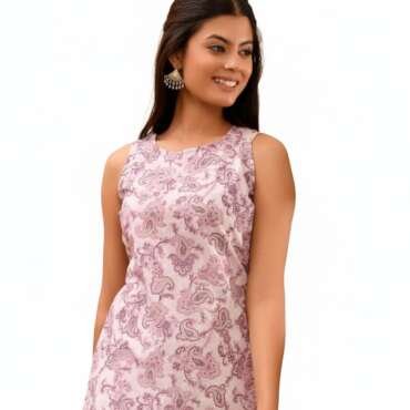 POISED Women's Sleeveless Block Print Cotton Kurti, Short Length Tunic Top with Side Slits (in, Alpha, S, Regular, Purple)