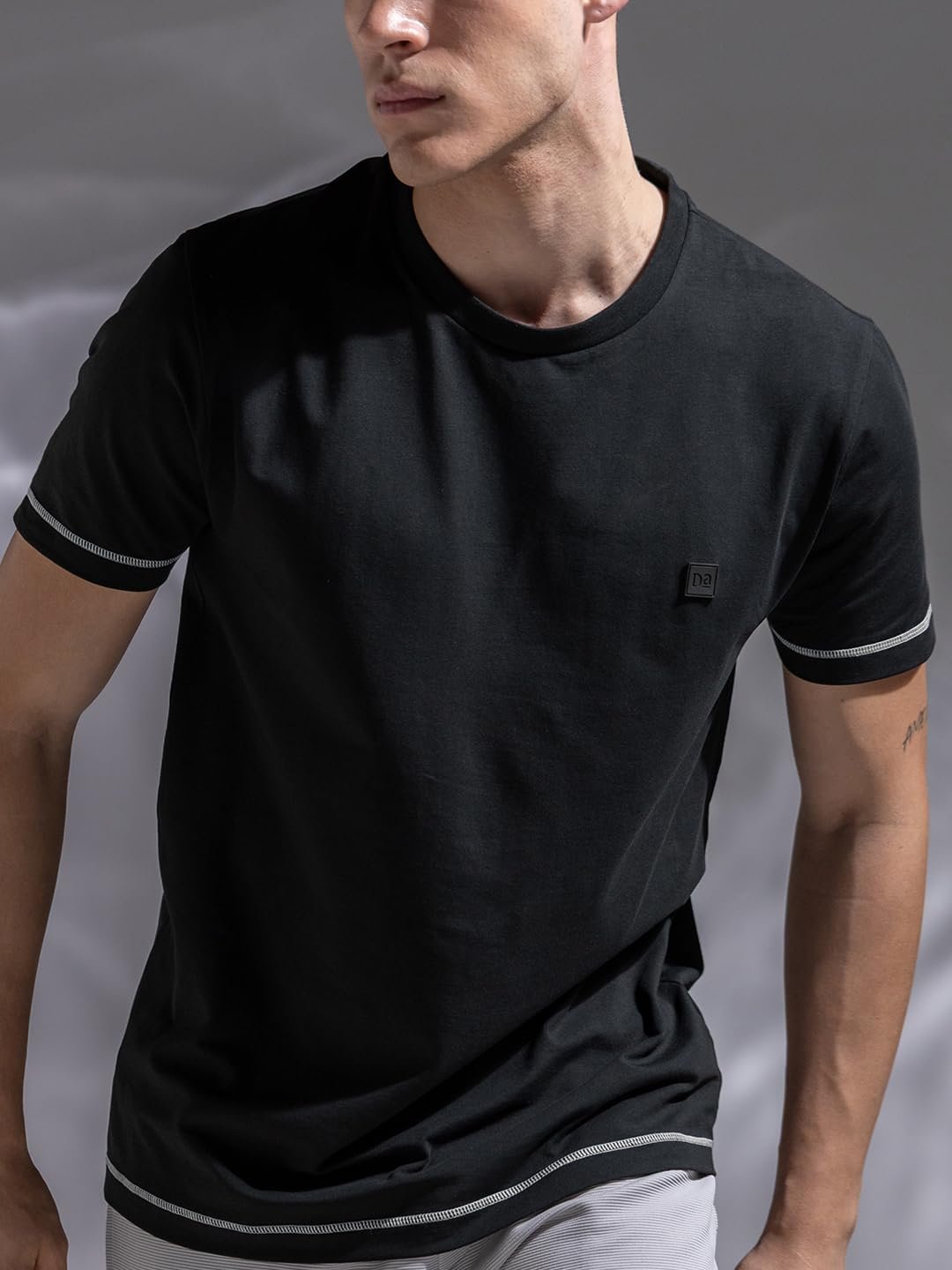 DAMENSCH Men’s Fluid Casual Solid Contrast Stitch Elemental Tees- Jet Black- X-Large - Image 8
