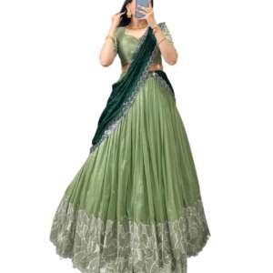 Aika Creation Women's Chiffon Embroidered Lehenga Choli Panvel LH Pista