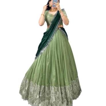 Aika Creation Women's Chiffon Embroidered Lehenga Choli Panvel LH Pista