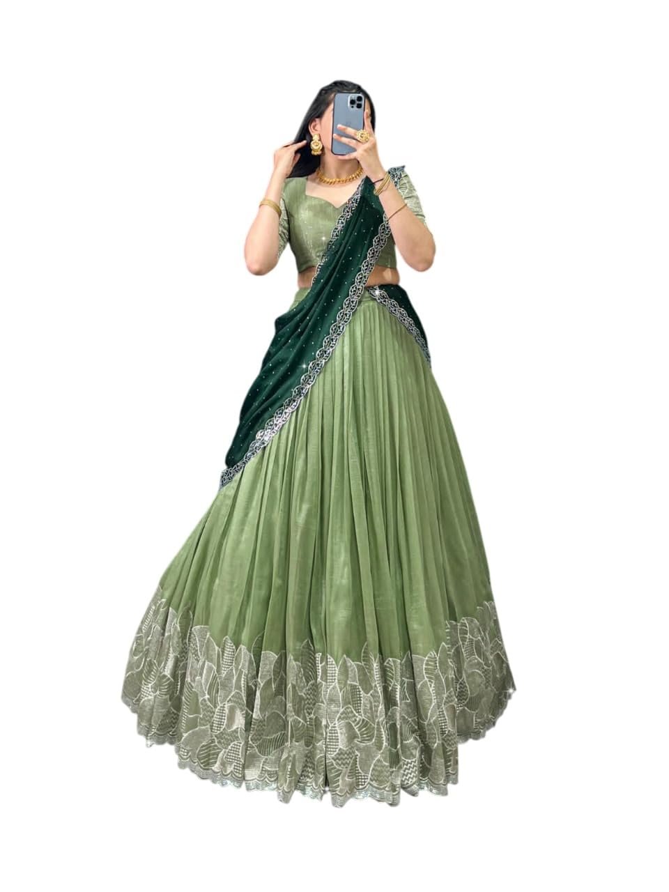 Aika Creation Women's Chiffon Embroidered Lehenga Choli Panvel LH Pista