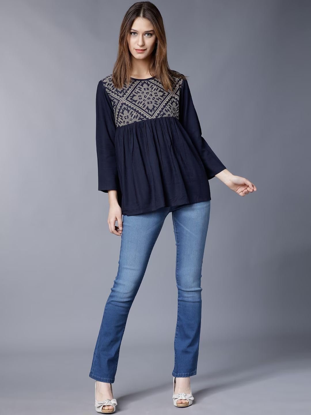 rytras Women's Printed Regular Fit top(Blue,L) - Image 3