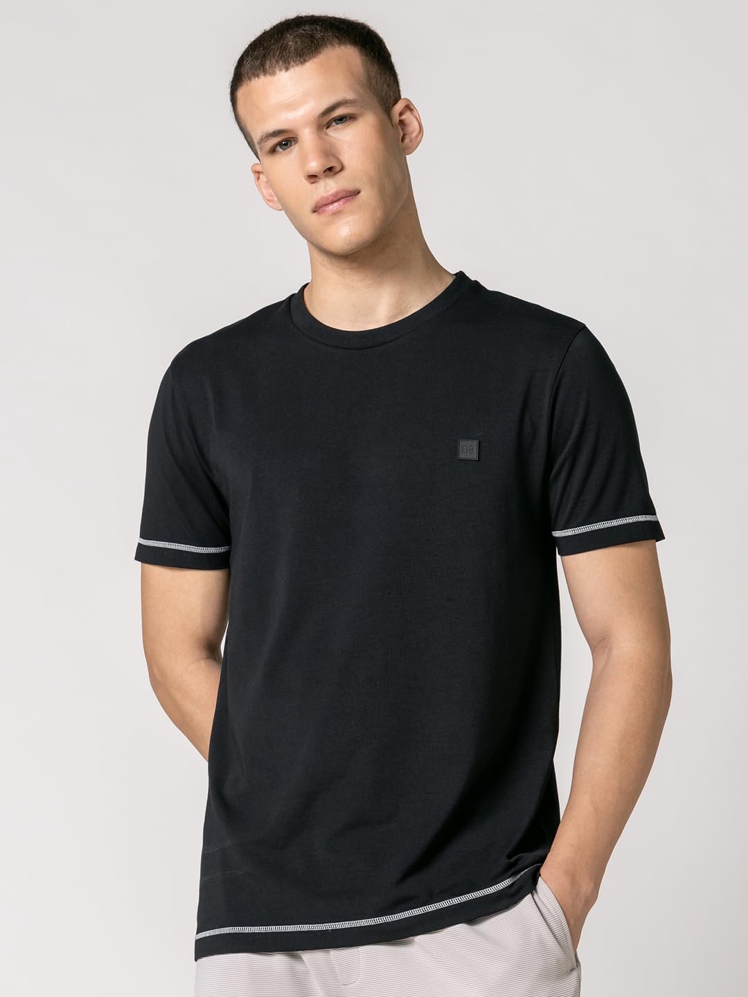 DAMENSCH Men’s Fluid Casual Solid Contrast Stitch Elemental Tees- Jet Black- X-Large - Image 6