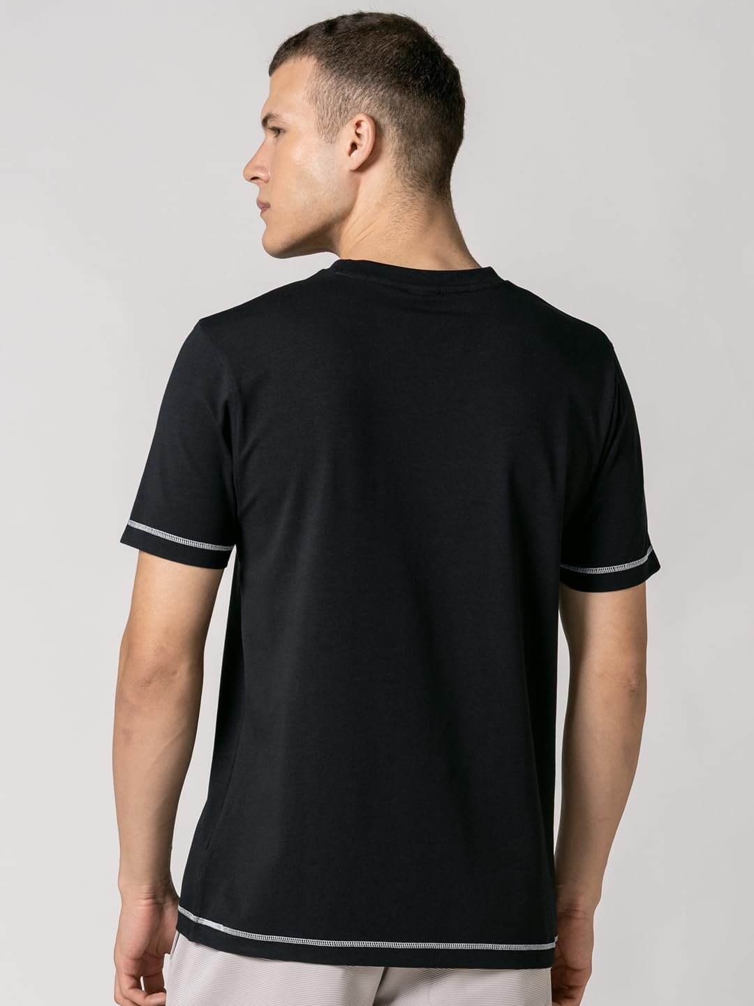 DAMENSCH Men’s Fluid Casual Solid Contrast Stitch Elemental Tees- Jet Black- X-Large - Image 5