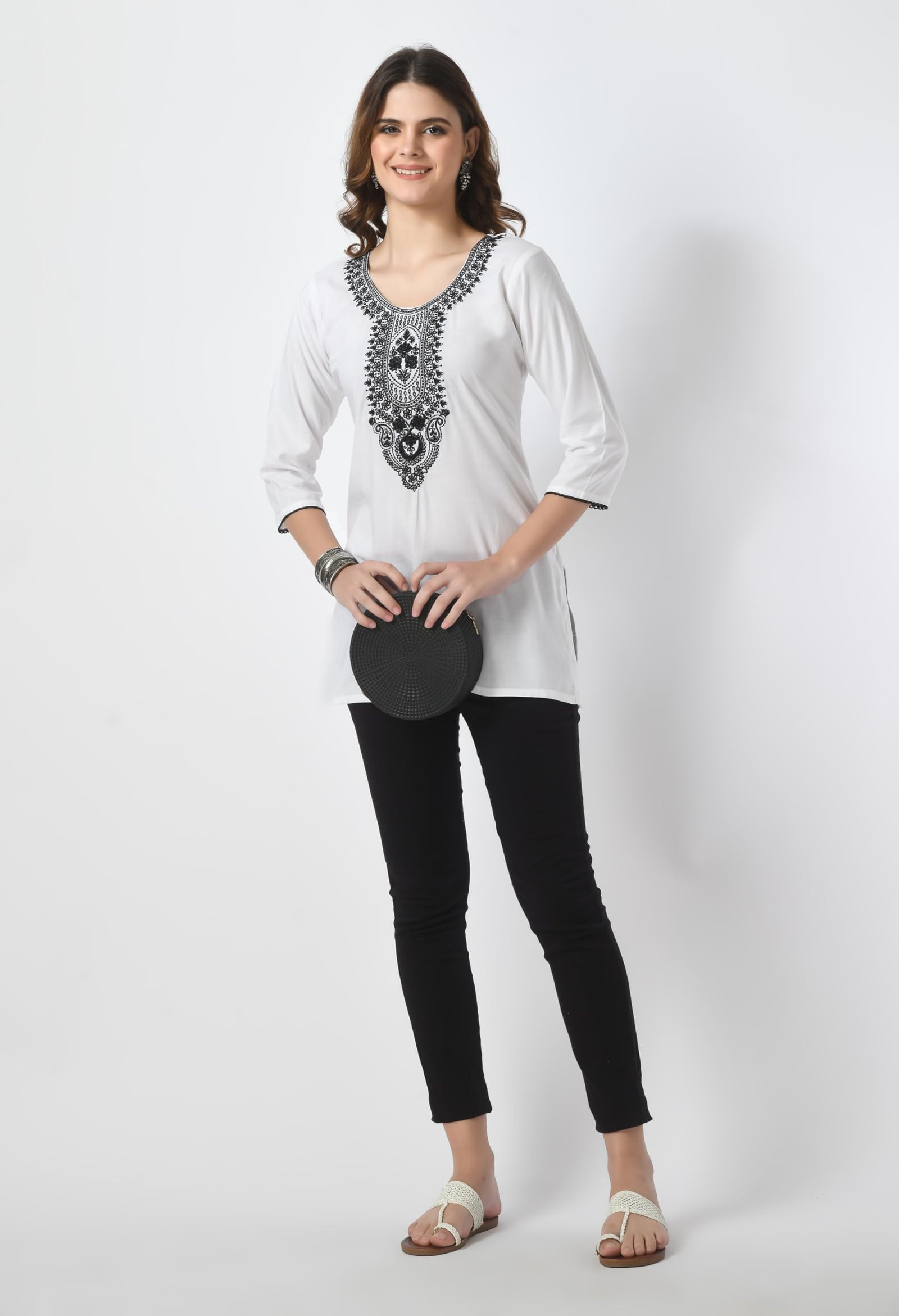 LIBOZA Short Kurti for Women – Lakhnowi Chikankari Embroidered Ladies Kurta, Stylish Girls Top, Ethnic Half Kurtas, Tunic Design Woman Kurtis White - Image 4