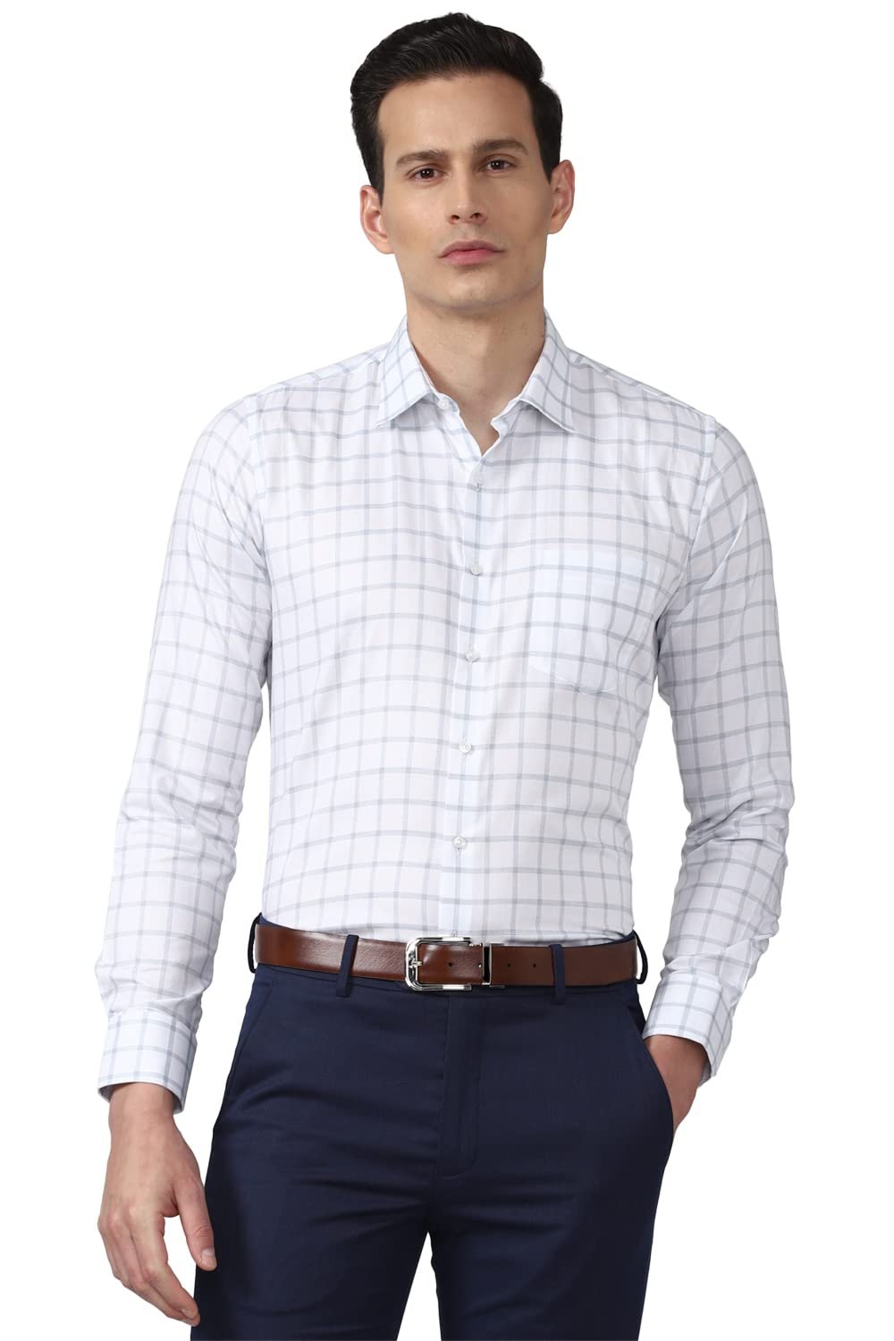Van Heusen Cotton Men's Slim FiT-Shirt (Vhsfrslbe35629_Medium Blue 40)