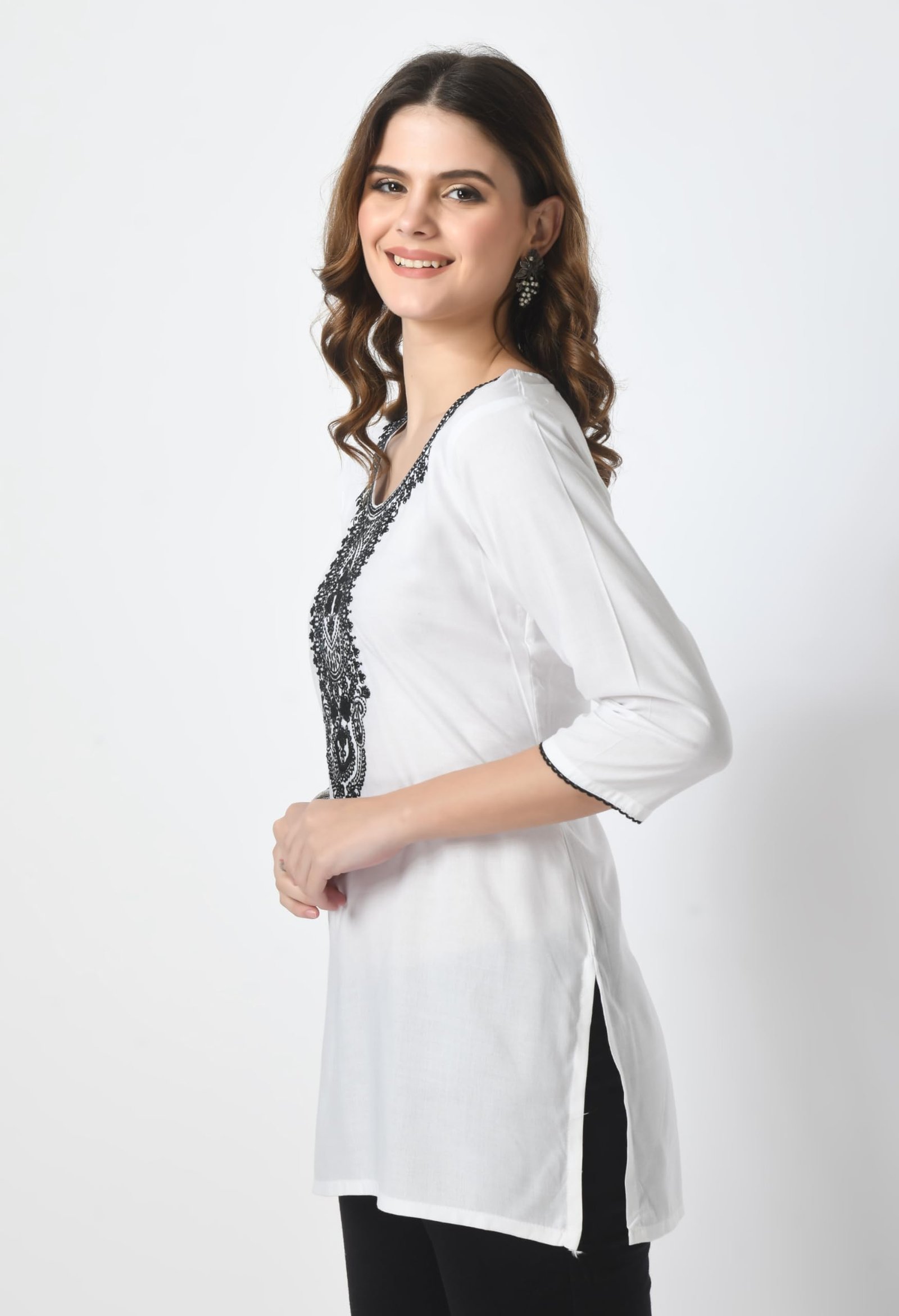 LIBOZA Short Kurti for Women – Lakhnowi Chikankari Embroidered Ladies Kurta, Stylish Girls Top, Ethnic Half Kurtas, Tunic Design Woman Kurtis White - Image 7