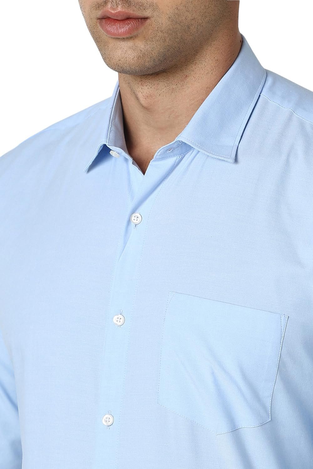 Peter England Men's Everday Regular Fit Solid Shirt | Cotton Rich | 5-Pin Pocketing Sky Blue - Image 2