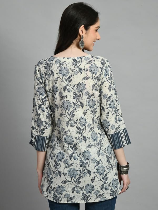 Meesan Women's Beautiful Grey Cotton Printed Smart Casual Tunics for Office & Casual Wear - Image 3