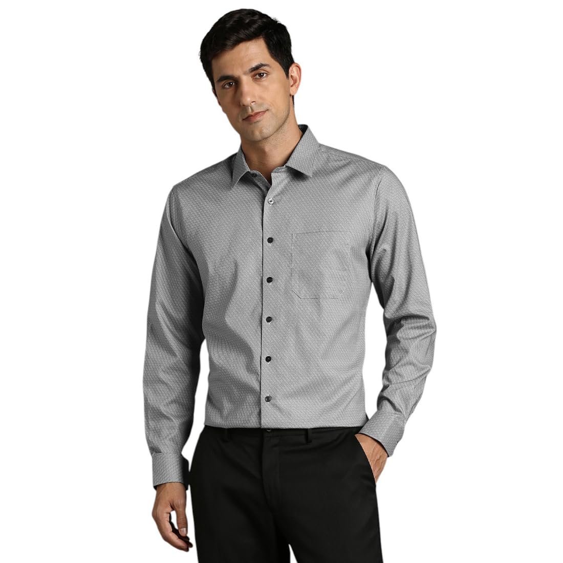 Louis Philippe Men Grey Print Full Sleeves Formal Shirt