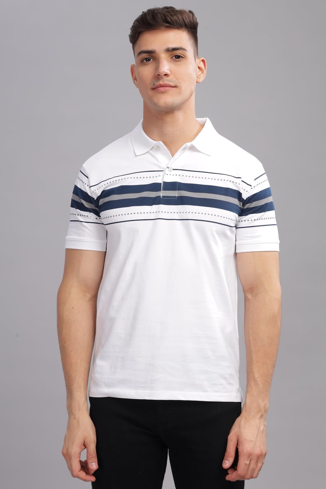 ADRO Regular Fit Polo T-Shirt for Men| Printed Polo T-Shirt | Cotton Polo T Shirt Also in Plus Size|PNOP24-L1-WHNBGR-XL White - Image 3