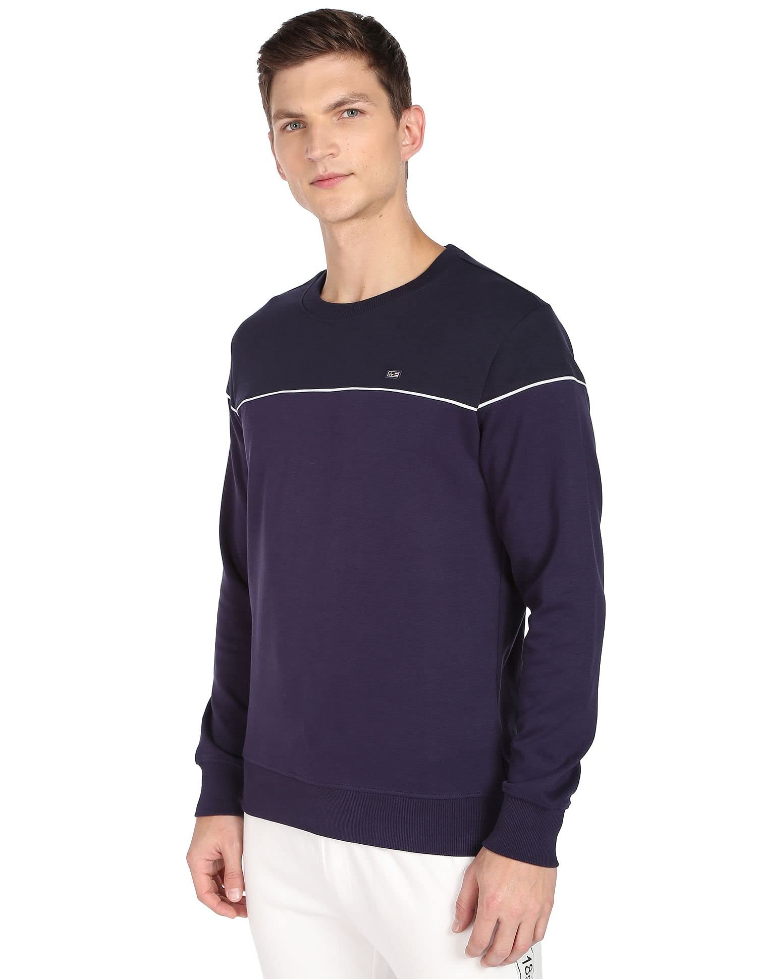 Arrow Men Navy Contrast Piping Crew Neck Cotton Sweatshirt - Image 5