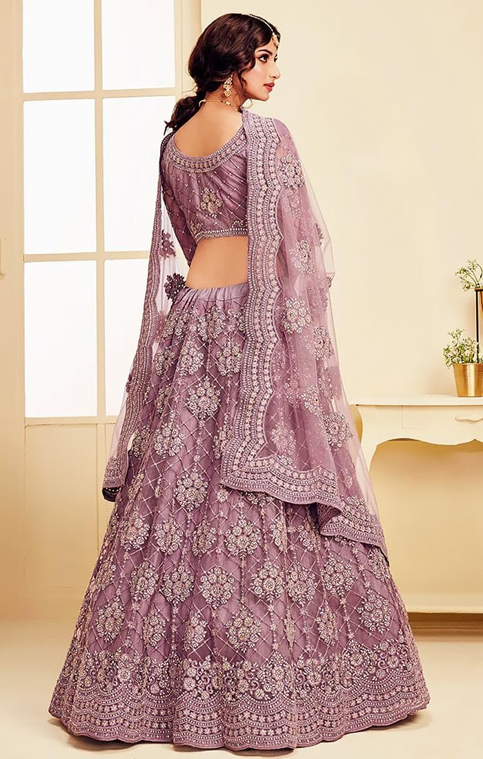 LADY SHOPI Women's Net Embroidered Semi-Stitched Lehenga Choli Maanav LH Pyazi - Image 5