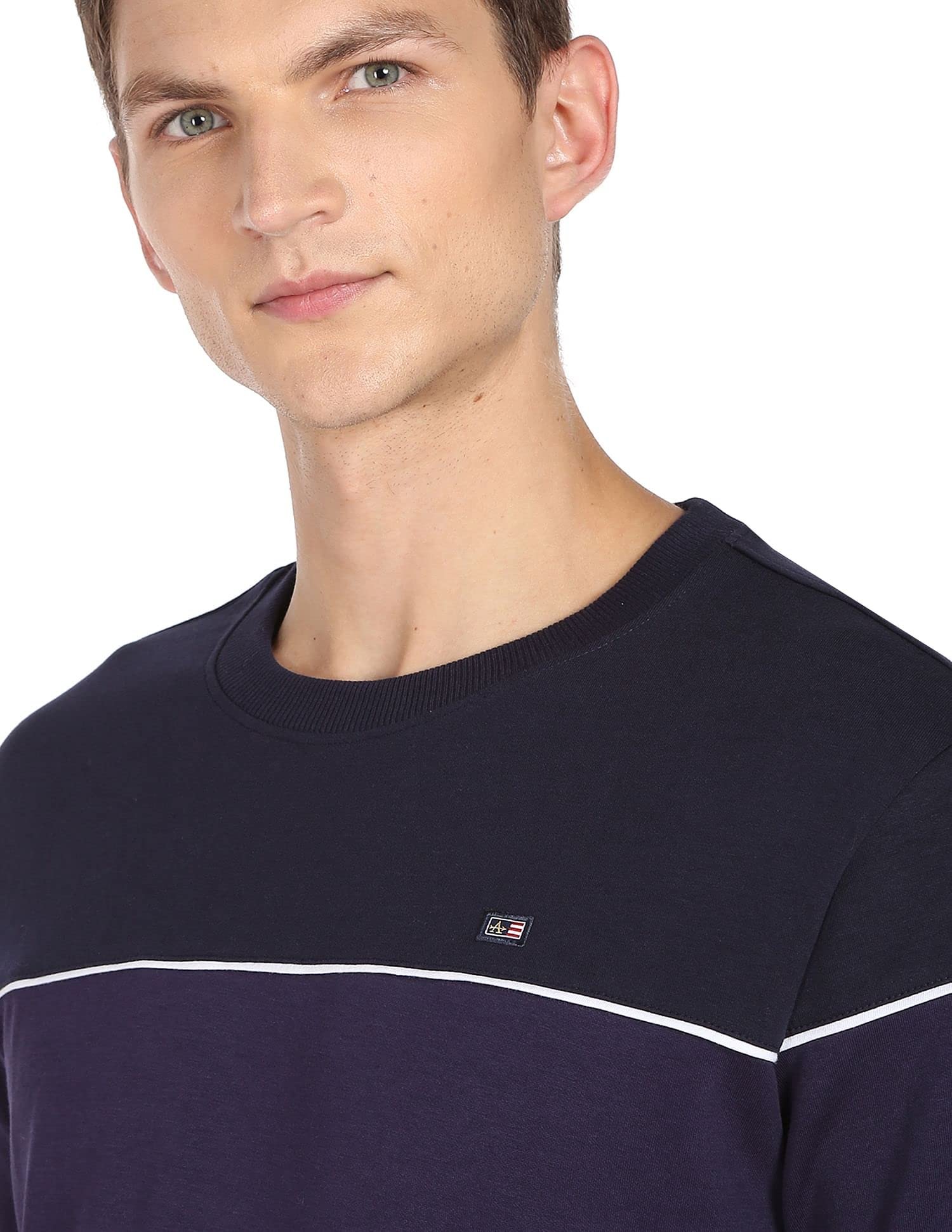 Arrow Men Navy Contrast Piping Crew Neck Cotton Sweatshirt - Image 2