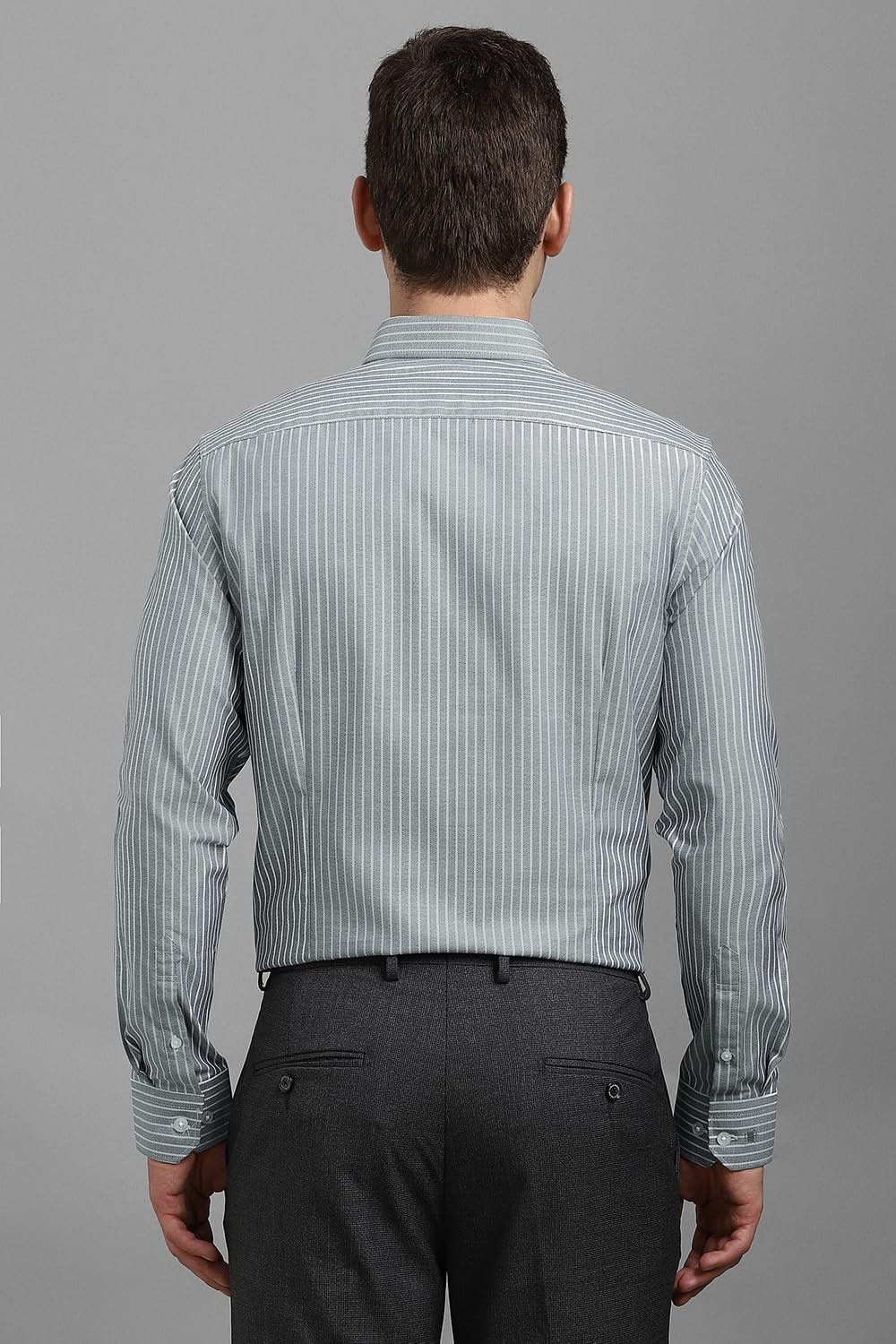 Louis Philippe Men Cotton Striped Slim Fit Shirt (LPSFMSLPR30093_Grey, 39 - Image 4