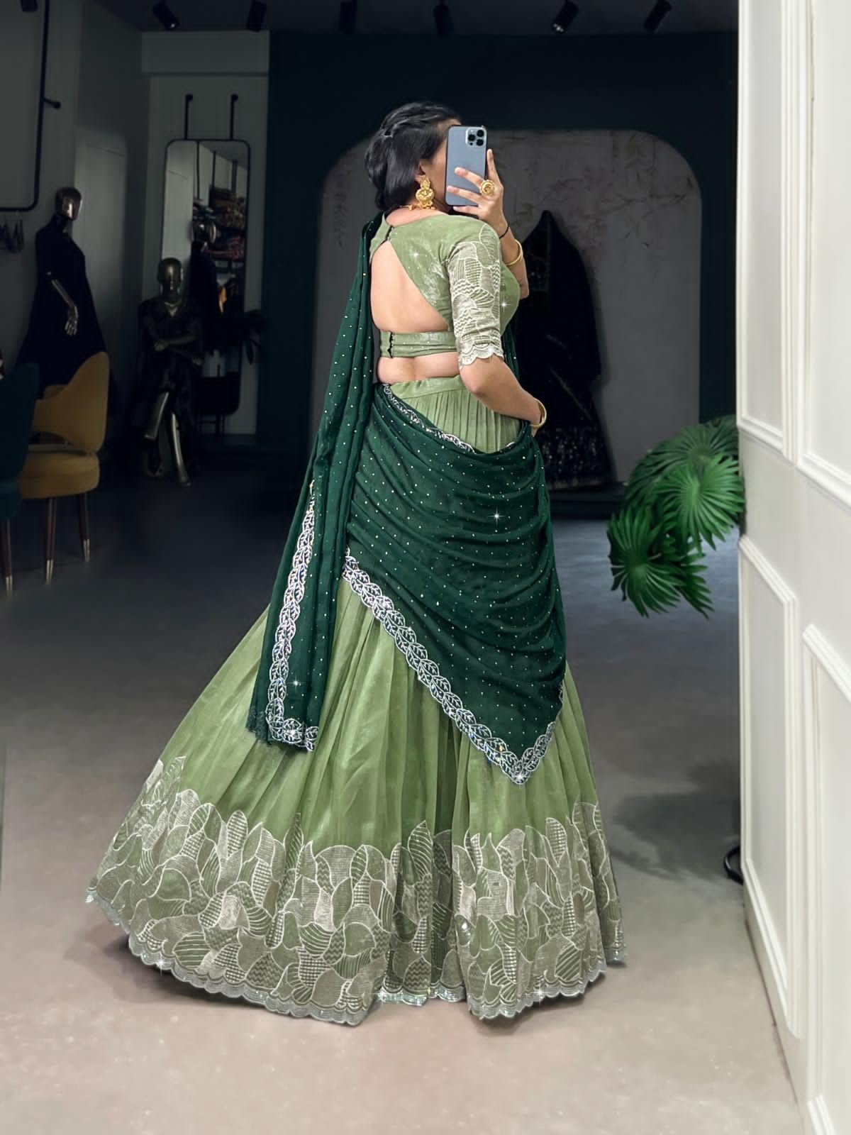 Aika Creation Women's Chiffon Embroidered Lehenga Choli Panvel LH Pista - Image 5