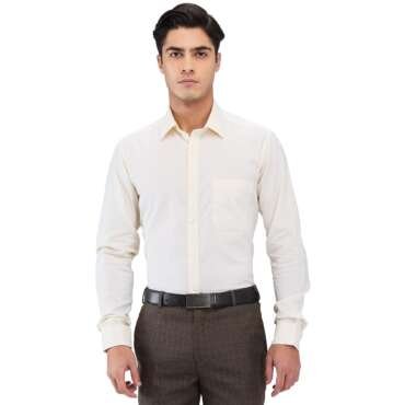 Raymond Men Slim Fit Structure Pattern Pure Cotton Semi Cutaway Collar Full Sleeve Formal Shirt (Size: 42)-RMSX13236-F3 Medium Fawn