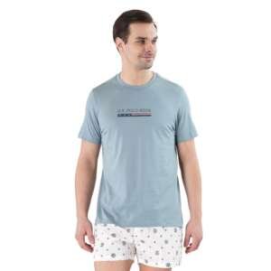 U.S. POLO ASSN. Men Cotton Crew Neck Brand Print Le001 Lounge Regular Fit T-Shirt-Pack of 1 (Lead Large), Light Blue