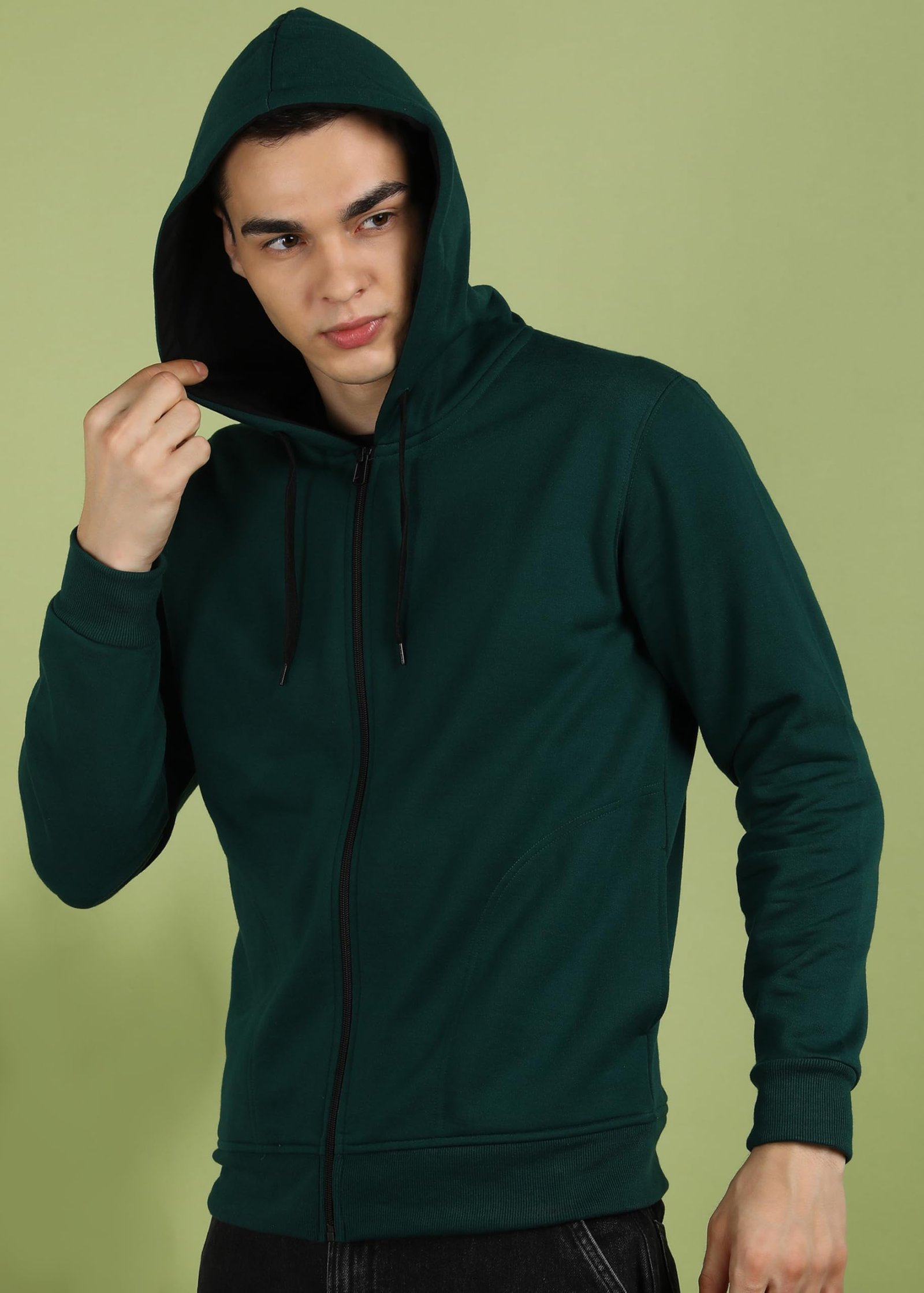 Alan Jones Clothing Men’s Solid Zipper Hooded Sweatshirt | Ribbed Hem, Lined Hood, Side Pockets, Durable Zip | Multiple Colors (Green_L) - Image 5