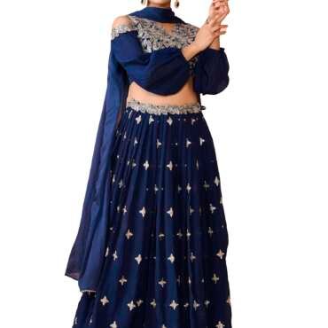 madhuram textiles Womens' Lehenga and Choli Cassata Silk with Embroidery Work Set(M-2527 Mor Pichh_Small)
