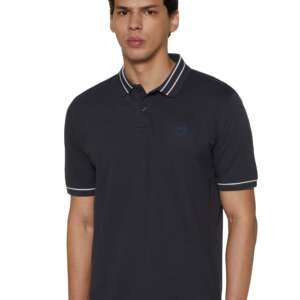Peter England Men's Regular Fit Branded Insignia Half Sleeve Polo T-Shirt | Cotton Rich | Premium Pique Weave Grey
