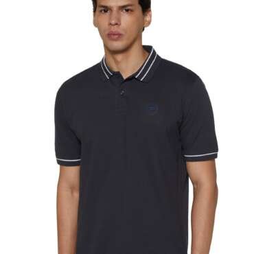 Peter England Men's Regular Fit Branded Insignia Half Sleeve Polo T-Shirt | Cotton Rich | Premium Pique Weave Grey
