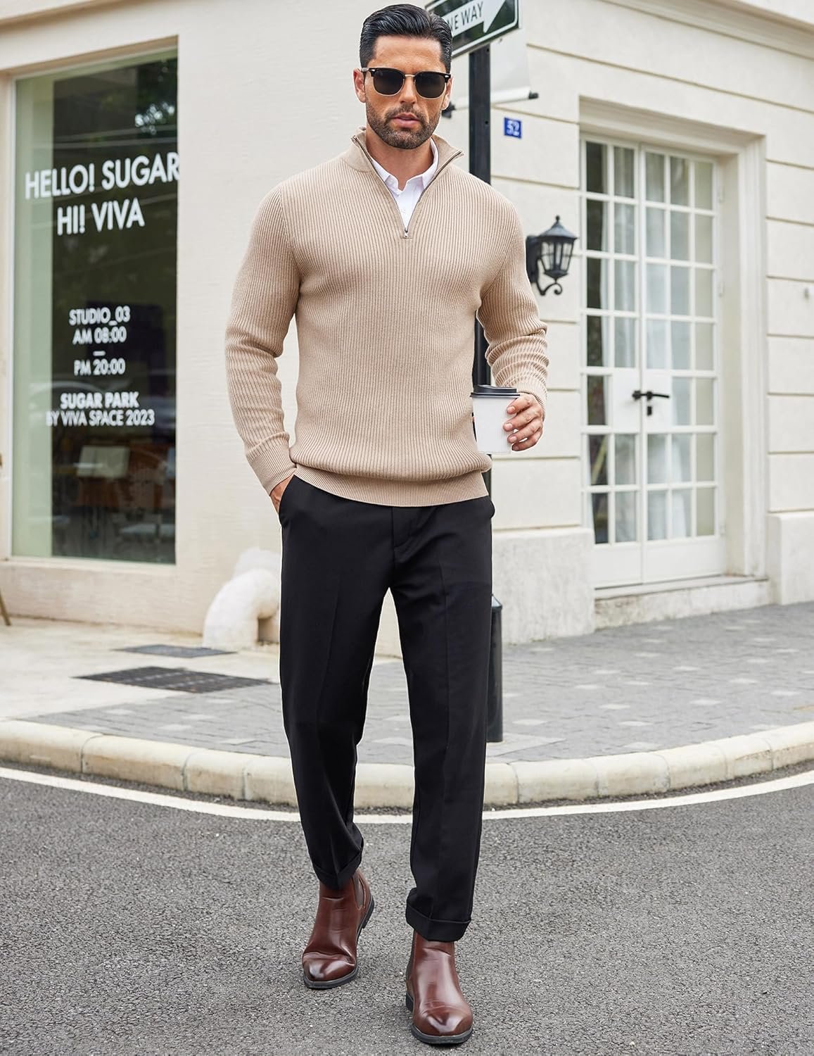 DENIMHOLIC Men High Neck Zipper Full Sleeve Cotton Knitted Winter Sweater (in, Alpha, M, Coco) - Image 4