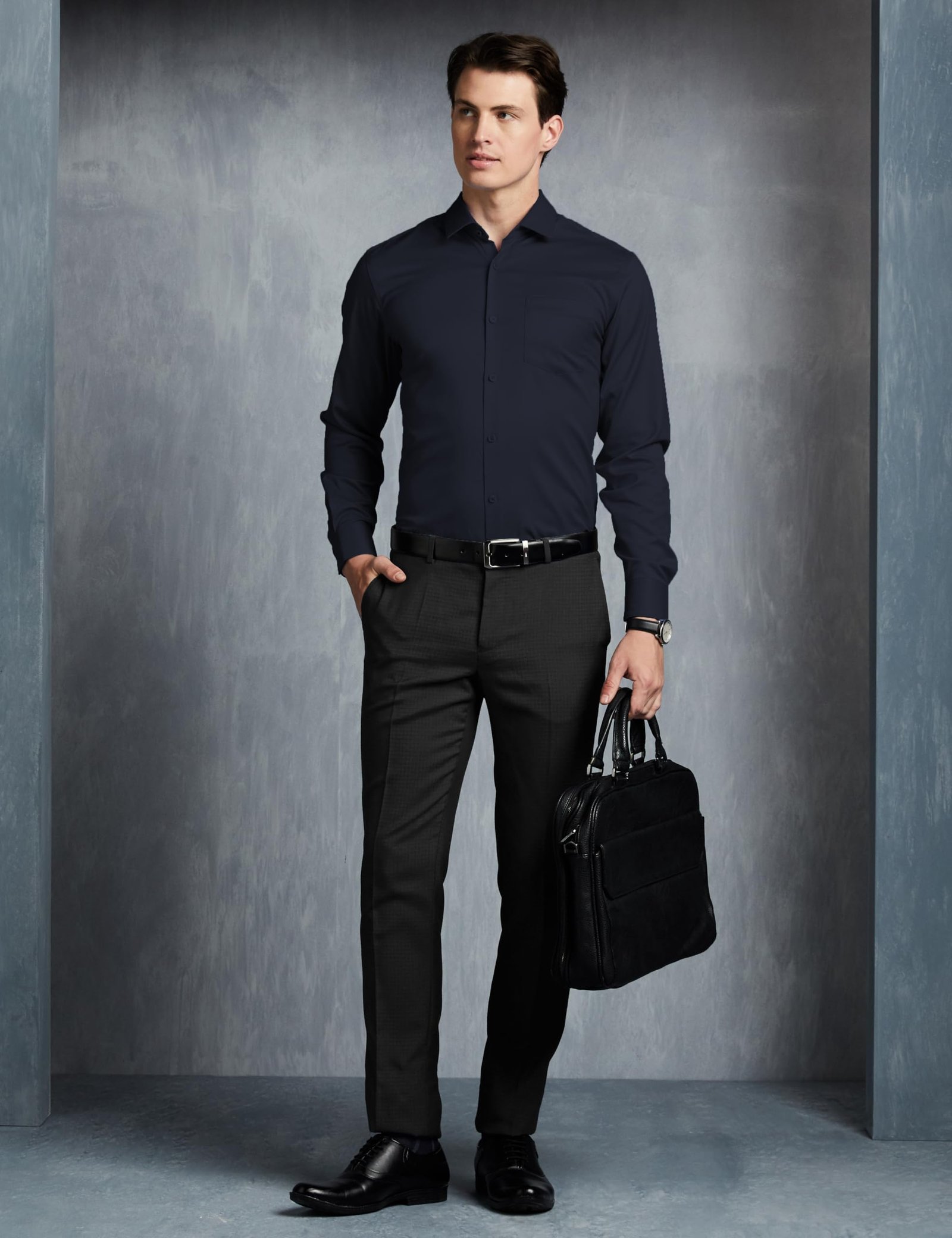 Symbol Premium Men's Wrinkle-Resistant Regular Fit Cotton Formal Shirt (SS23-SMP-FS-01_Navy_44) - Image 5