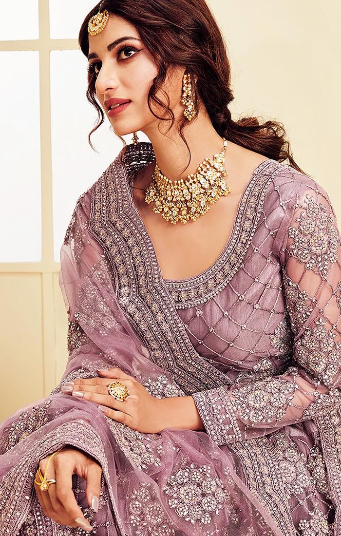 LADY SHOPI Women's Net Embroidered Semi-Stitched Lehenga Choli Maanav LH Pyazi - Image 3