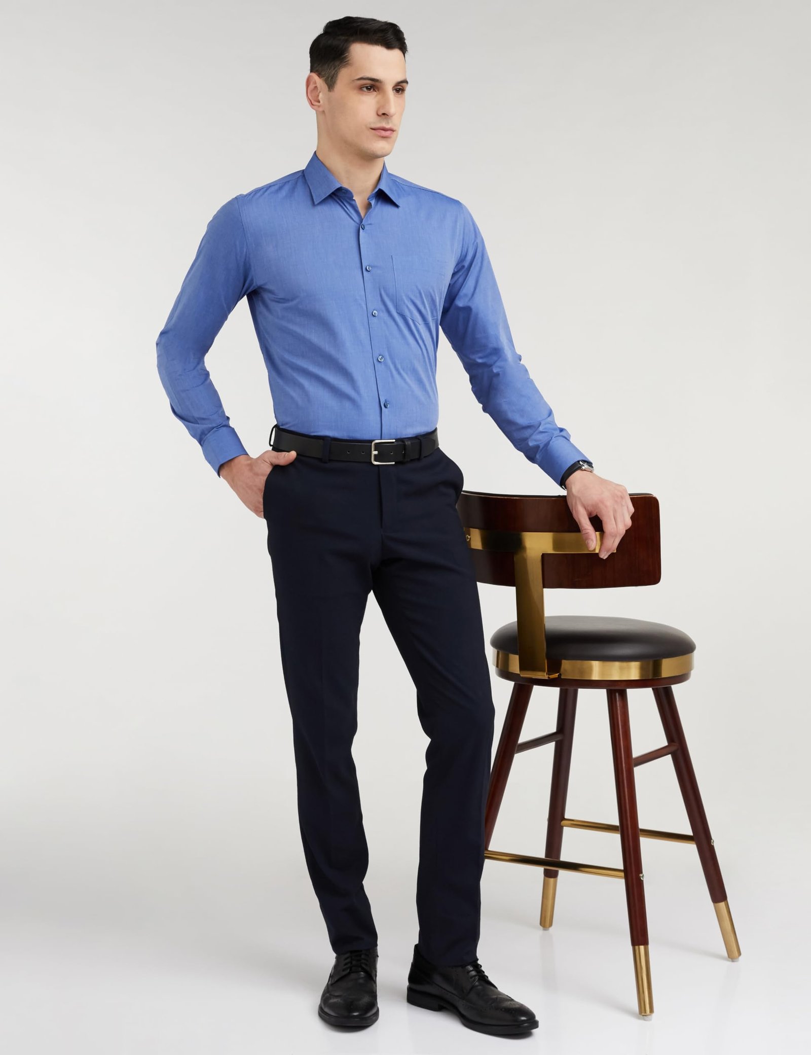 Van Heusen Cotton Men's Solid Slim Fit Formal Shirt (Vhsfrslbn06814_Medium Blue 42) - Image 5
