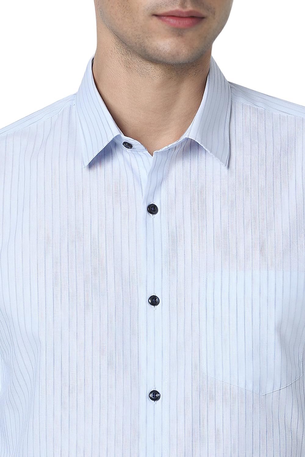 Peter England Men's Striped Slim Fit Full Sleeve Formal Shirt | Cotton-Rich | Wonder Fabric | Pin-Point Oxford Weave Blue, 42 - Image 2