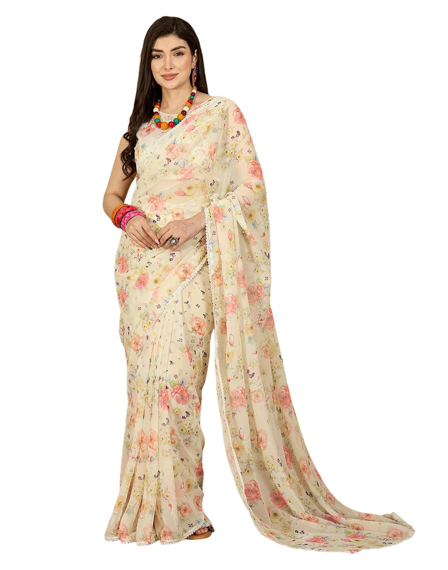SIRIL Women's Georgette Printed Saree with Unstitched Blouse Piece (4817S153_Yellow)